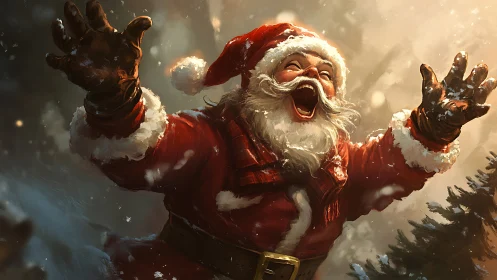 Dynamic Santa portrait captures exuberant motion in snowfall