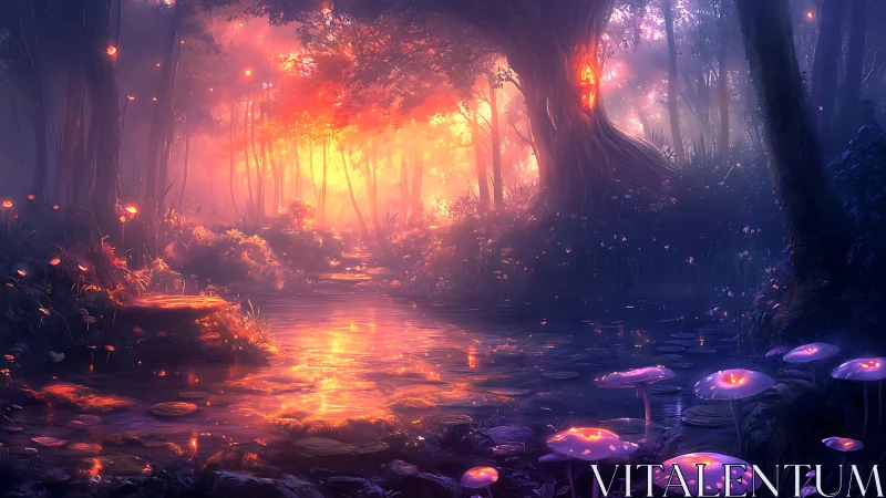 Bioluminescent Forest Stream with Glowing Fungal Ecosystem