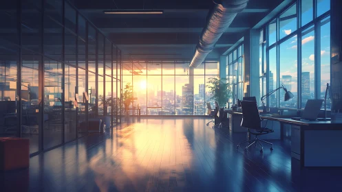 Golden Hour in the Sky: Modern Office Dreams.