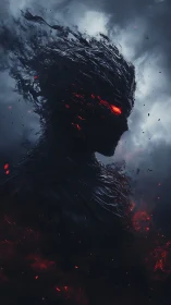 Shadowfire entity rises within storm-lit obsidian smoke.