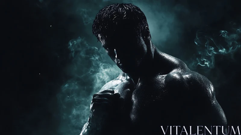 Moonlit muscles carve a silent oath in drifting smoke