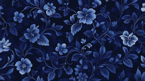 Midnight Garden Whispers: Blue Botanical Dreams Unfold.
