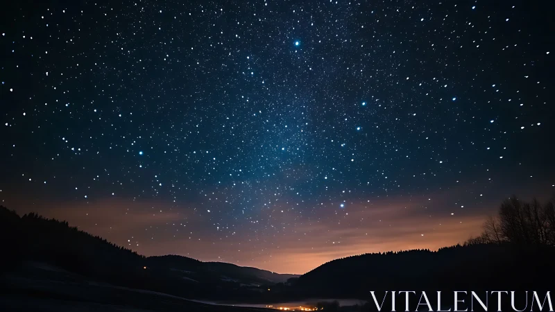 Nocturnal valley under high-dynamic-range stellar canopy.