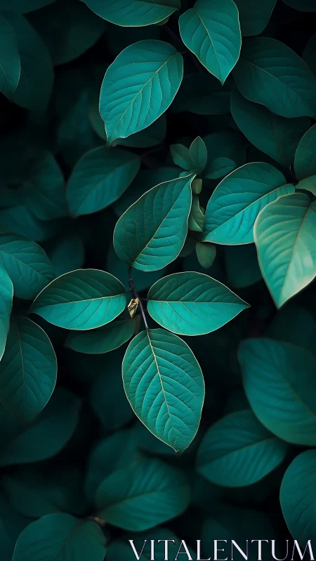 Emerald leaves whisper in shadowed midnight garden hush.
