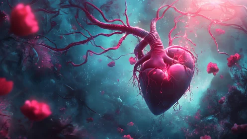 Bioluminescent Heart Pulses Through Quantum Void.