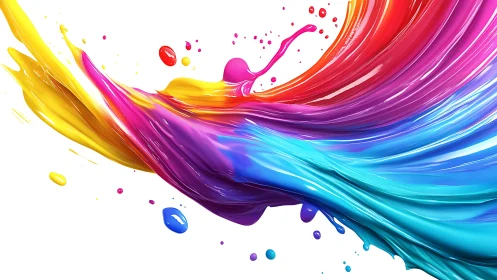 Multicolored liquid paint splash with curved flowing motion.