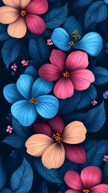 Digital floral composition with layered petals rendered in gradient colors.