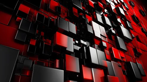 Futuristic 3D Red and Black Cubes Abstract Digital Art Scene.