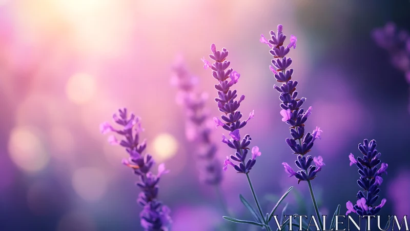 Purple Lavender Flowers in Soft Focus Garden Light.
