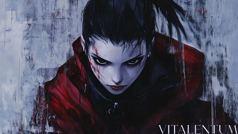 Brooding warrior glares forward through cold painted haze.