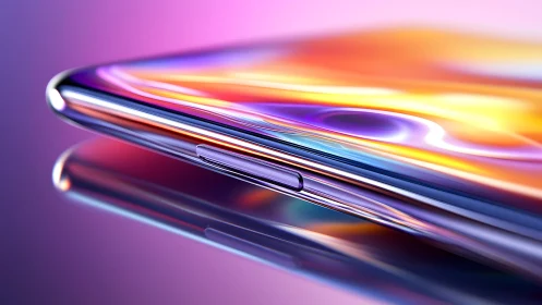 Sleek Modern Smartphone Close-Up with Vibrant Reflections.