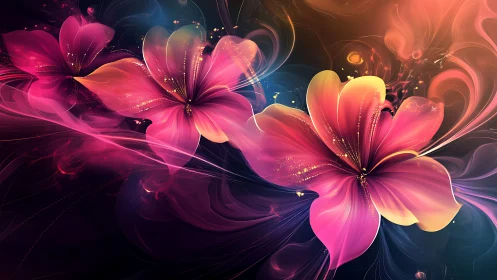 Luminescent fractal blossoms emerge in swirling neon gradients