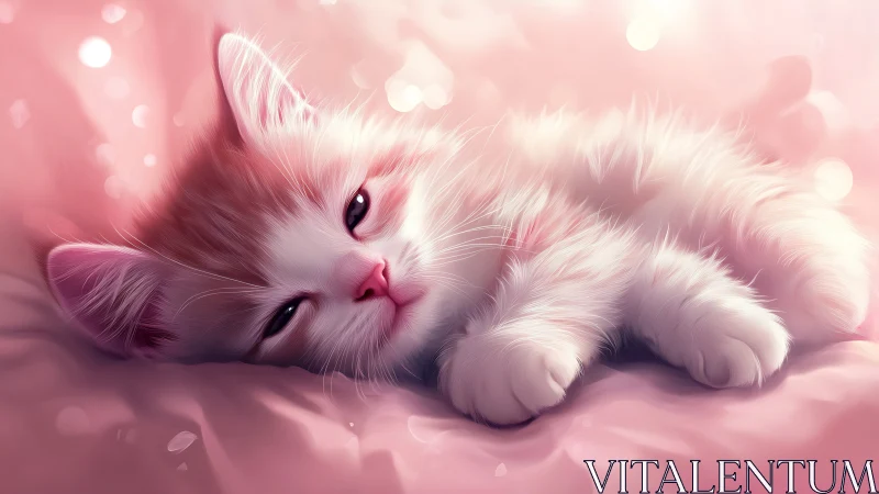 Feline Subject in Soft Pink Ambient Environment.