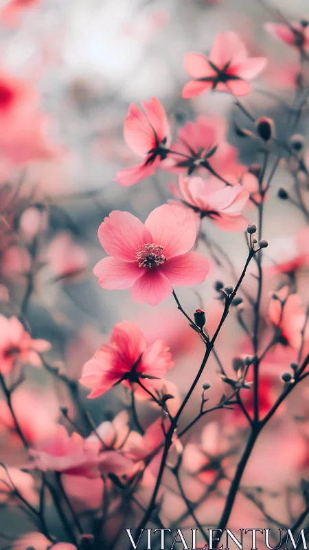Pink cosmos flowers with selective focus depth of field photography