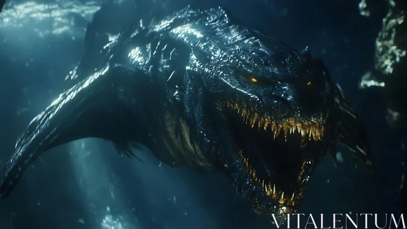 Ferocious deep sea dragon creature with glowing eyes.