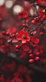 Red Flowers in Sharp Focus Against Blurred Background.