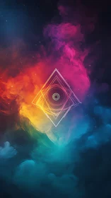 Geometric nebula portal with luminous concentric diamond grid.