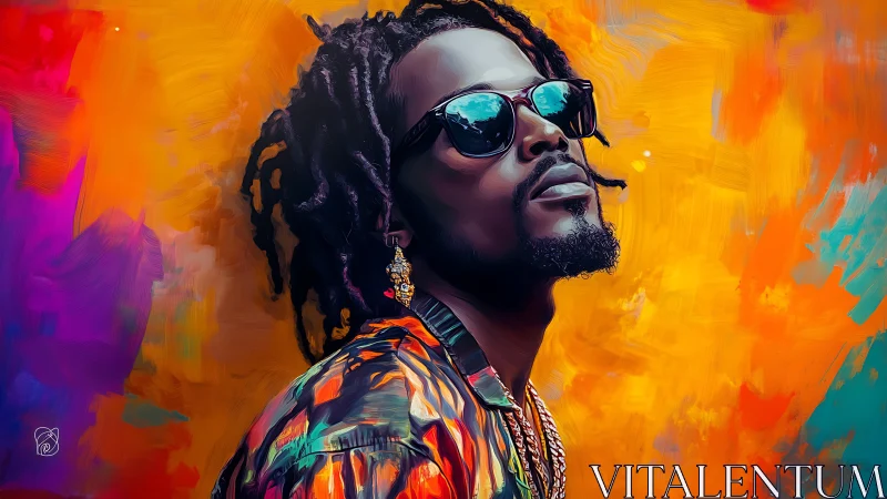 Digital portrait shows man in sunglasses against vivid backdrop