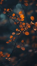 Amber leaves and berries glimmer quietly in twilight hush.