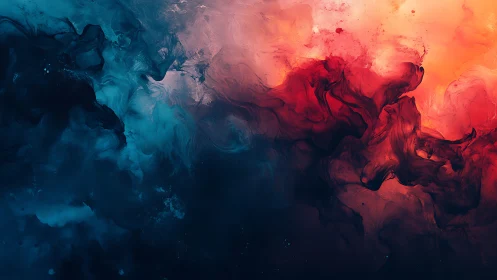 Abstract red and blue fluid color diffusion pattern study.