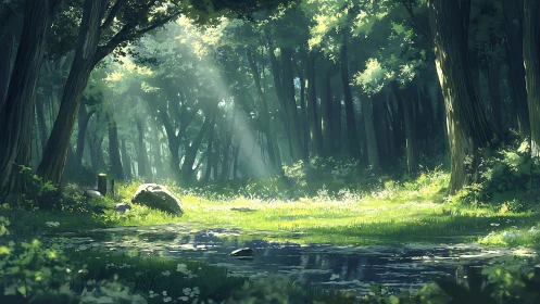 Forest Stream with Cathedral Canopy: Rendered Landscape Study