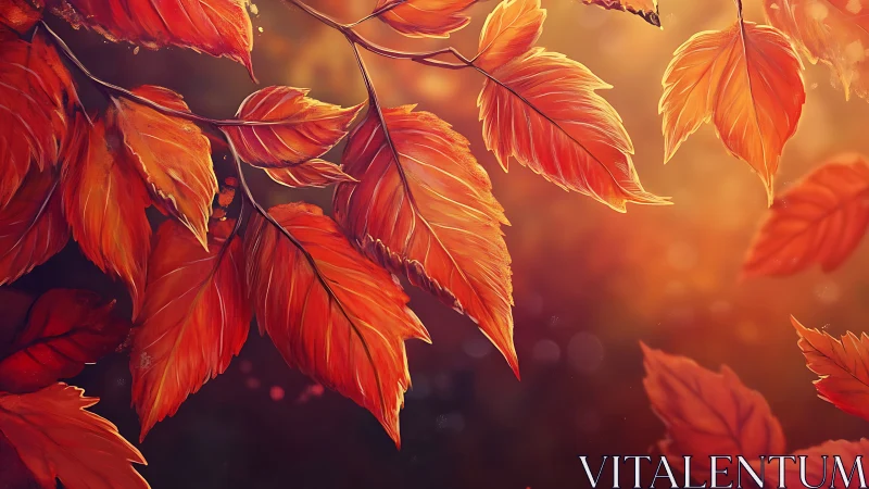 Autumn foliage close-up with orange leaves in soft light.