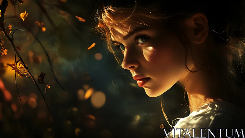 Side-lit female portrait in shallow-focus outdoor setting