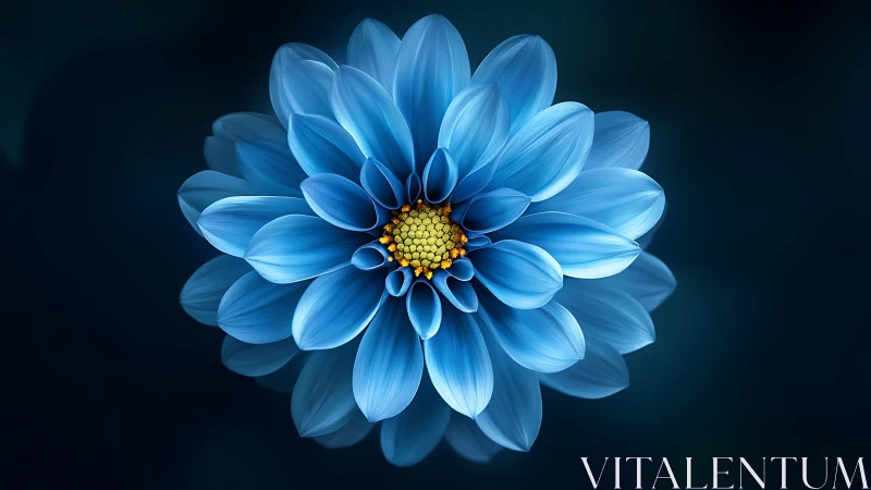 Blue Dahlia's Golden Heart Glows Softly.