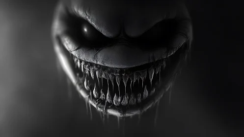 Monochrome biomechanoid maw with dripping serrated dentition.