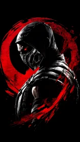 Hooded armored fighter stands in profile amid red paint ring