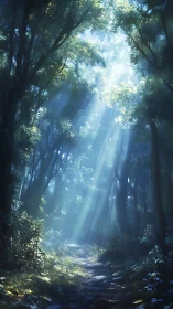 Sunlit forest path inviting you into a peaceful green escape.