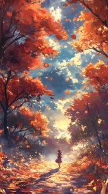 Autumn ember canopy above a wandering daydreamer girl.