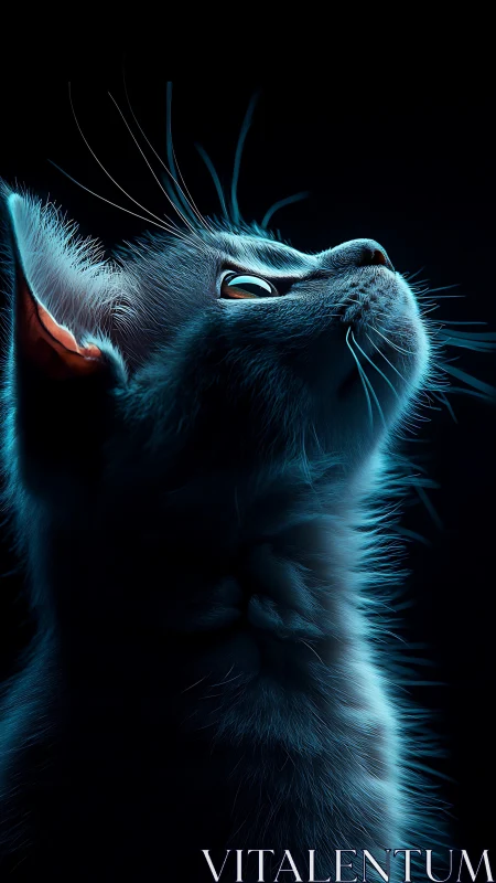 Feline Profile with Cyan Illumination Against Black