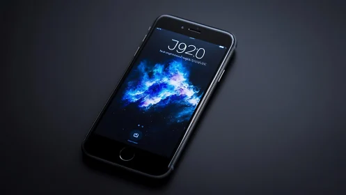iPhone Lock Screen Display: Blue Luminescent Nebula Wallpaper at 19:20.