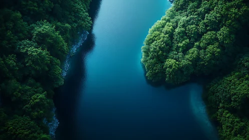 Dramatic Waterway Through Verdant Cliffs. Aerial Perspective.