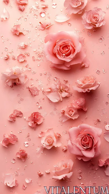 Cascading Rose Garden: Dewy Petals Dance Across Blush Canvas.