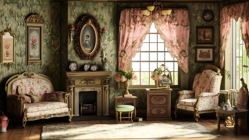 Velvet afternoon parlor soaked in rose-tinted nostalgia.