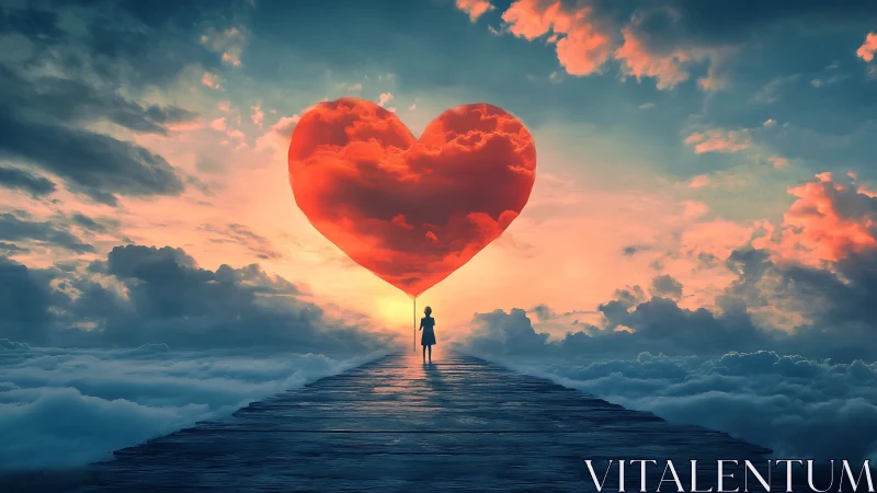 Solitary Figure Beneath Heart-Shaped Cloud Formation