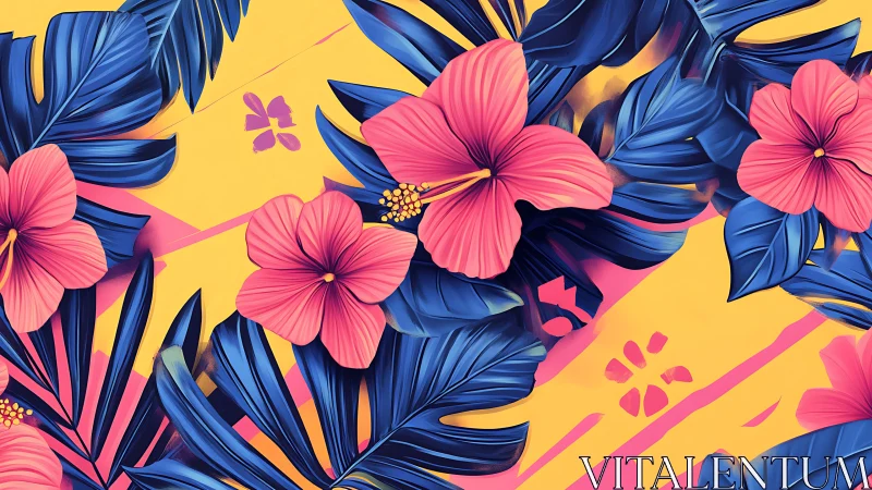 Vibrant Tropical Blooms Dance Across Golden Canvas.