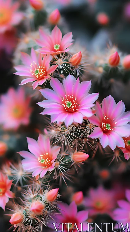 Glowing Desert Blooms: Cactus Flowers in Radiant Pink.