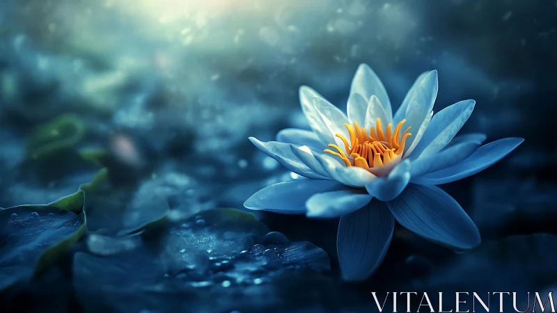 Soft moonlit water lily glows gently on a quiet pond