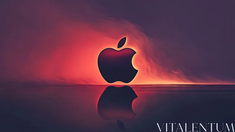 Glowing minimalist apple silhouette over reflective surface.