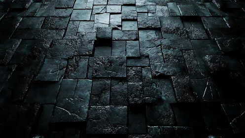 Dark uneven stone tile floor with wet reflective surfaces.