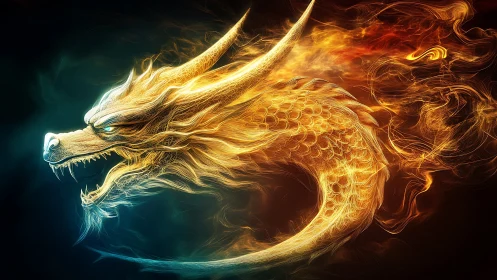 Luminous fire dragon swirling through glowing night skies.