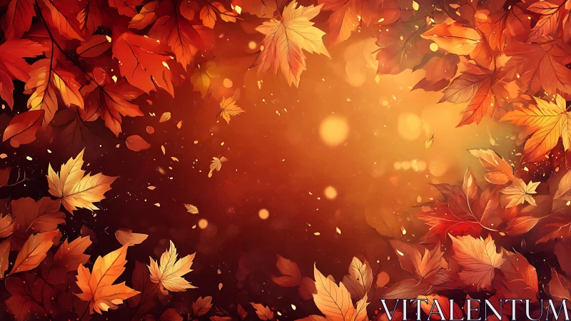 Radial autumn foliage vortex with luminous bokeh diffusion.