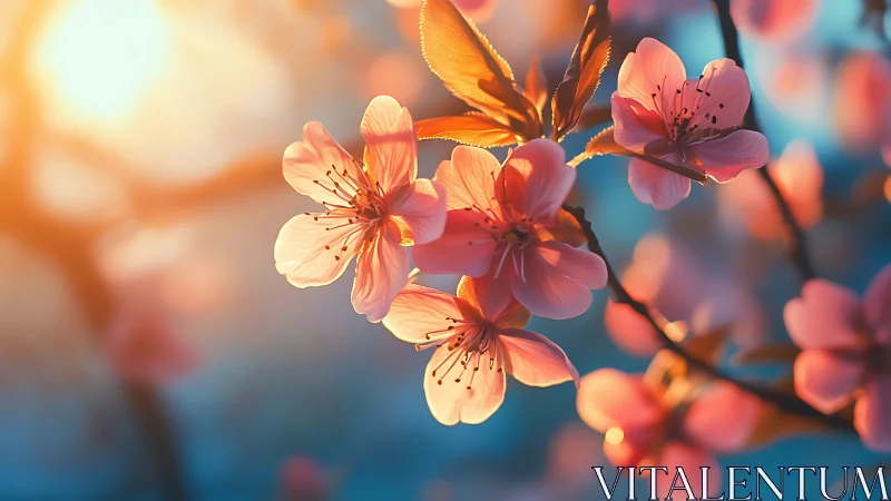 Backlit Flowering Branches With Depth of Field Blur