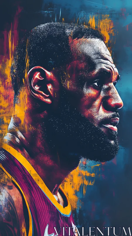 High-contrast basketball portrait with dynamic chroma fields.