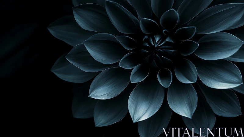 Monochrome Dahlia Bloom Against Dark Background.