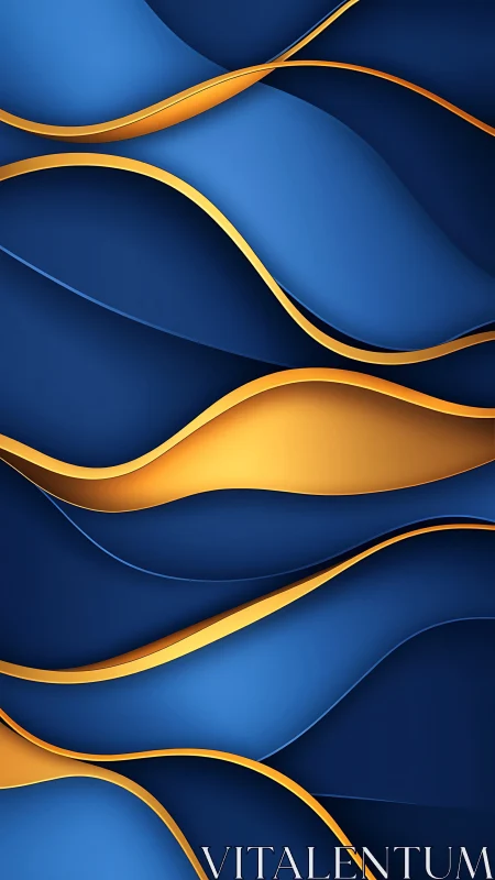 Golden ribbons surf twilight-blue waves in layered harmony