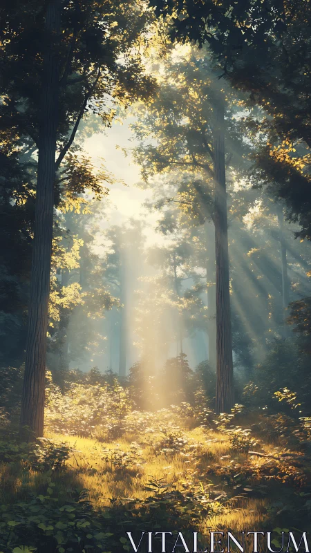 Atmospheric Coniferous Cathedral: Volumetric Light Through Dense Forest.